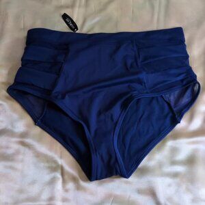 Adorme Swim Bottoms Briefs New Sz 0X Blue Sheer Side Panels Sanitary Strip